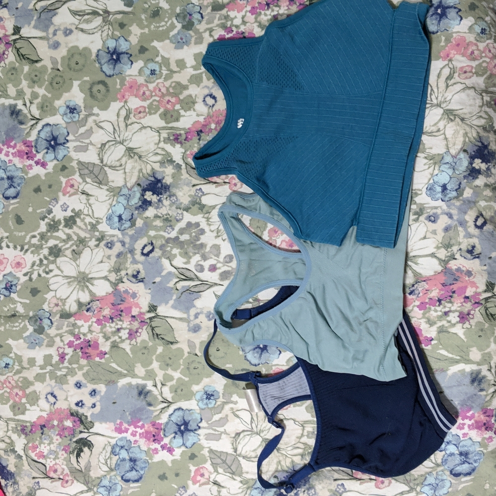 Set of 3 blue sports bras